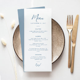 Elegant Minimal Dusty Blue Script Text Wedding Menükarte