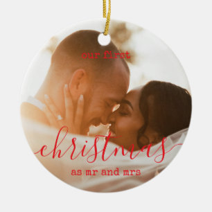Elegant Minimal Erstes Weihnachtsfoto und Text Keramik Ornament