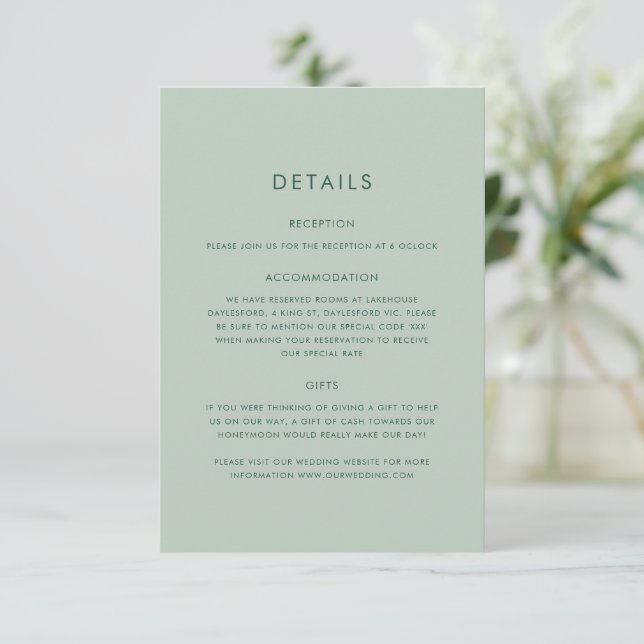 Elegant Minimal Eukalyptus Greenery Wedding Begleitkarte (Stehend Vorderseite)