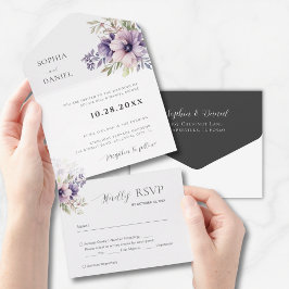 Elegant Minimal Floral White Wedding Invitation  All In One Einladung