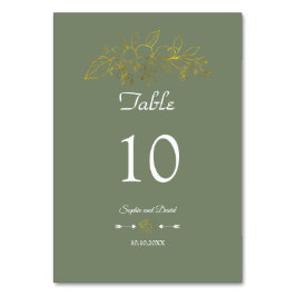 Elegant Minimal Gold Floral Sage Green Wedding Tischnummer