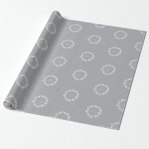 Elegant Minimal Gray Merry Christmas Holly Wreath Geschenkpapier