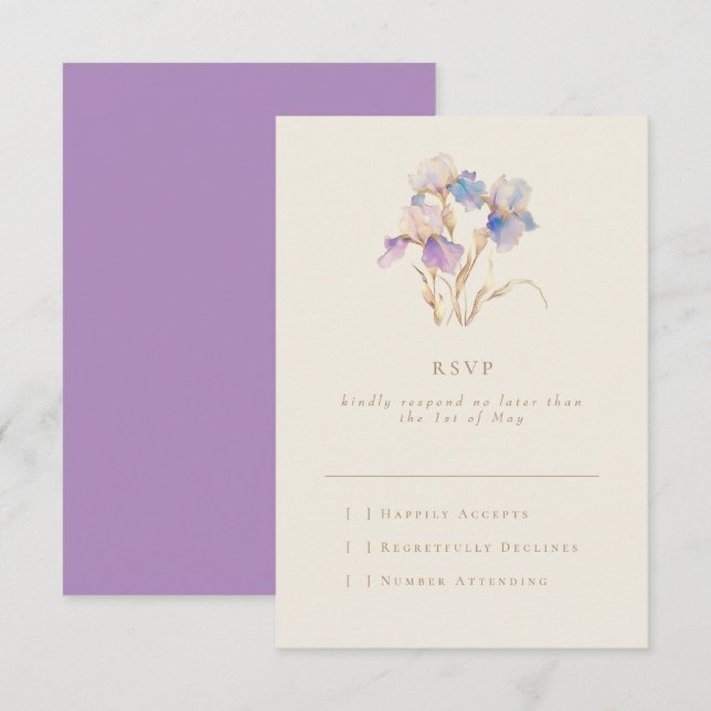 Elegant Minimal Iris Floral RSVP Karte (Vorne/Hinten)