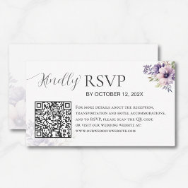 Elegant Minimal Lavender Floral QR Code Wedding  Begleitkarte