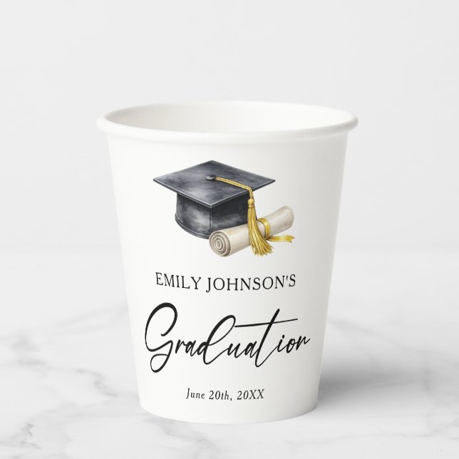 Elegant Minimal Minimalist Graduation Pappbecher (Vorderseite)
