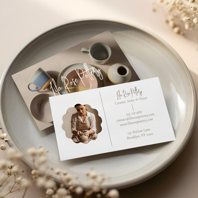 Elegant Minimal Modern hand Made Pottery Photo Visitenkarte (Elegant Minimal Modern hand Made Pottery Photo Business Card)