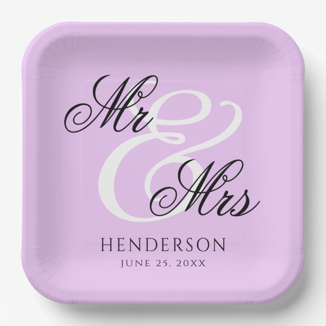 Elegant Minimal Mr. und Mrs. Wedding Napkins Pappteller (Vorderseite)