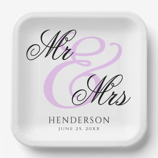 Elegant Minimal Mr. und Mrs. Wedding Napkins Pappteller (Vorderseite)