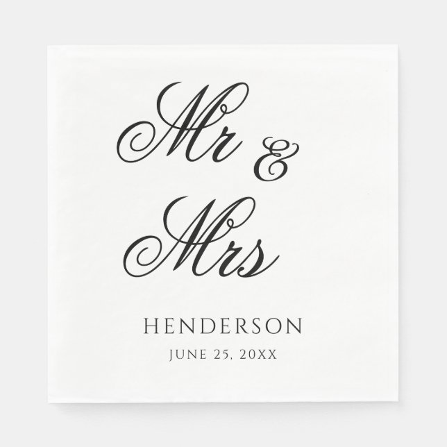 Elegant Minimal Mr. und Mrs. Wedding Napkins Serviette (Vorderseite)