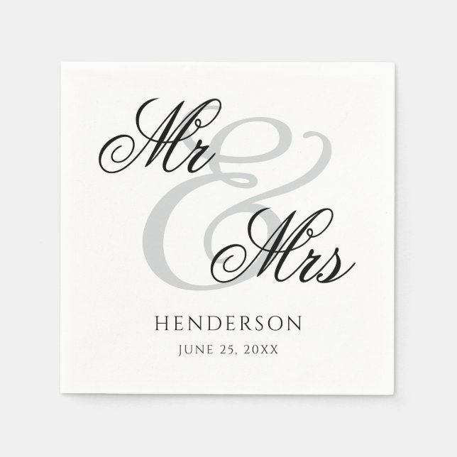 Elegant Minimal Mr. und Mrs. Wedding Napkins Serviette (Vorderseite)