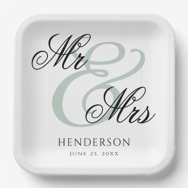 Elegant Minimal Mr. und Mrs. Wedding Pappteller (Vorderseite)