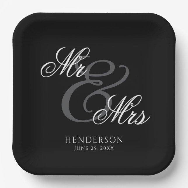 Elegant Minimal Mr. und Mrs. Wedding Pappteller (Vorderseite)