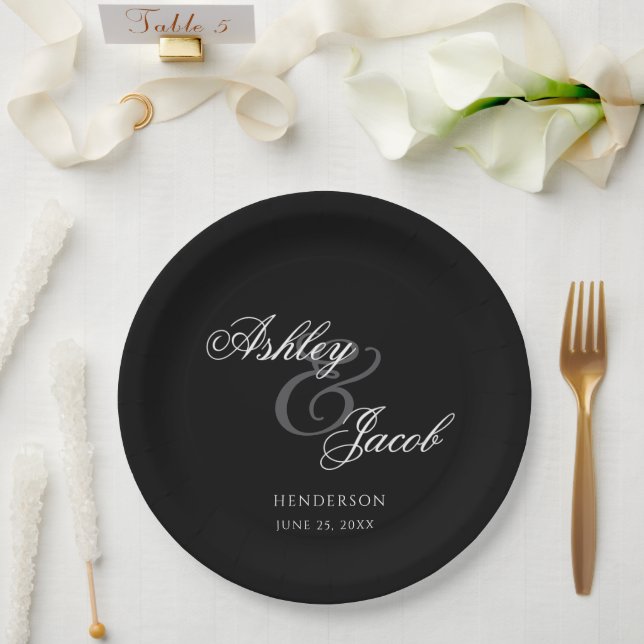 Elegant Minimal Mr. und Mrs. Wedding Pappteller (Hochzeit)