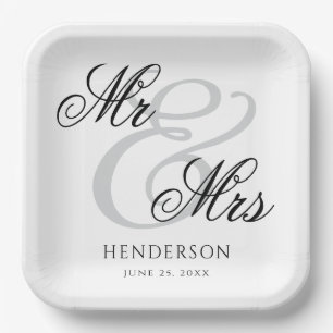 Elegant Minimal Mr. und Mrs. Wedding Pappteller