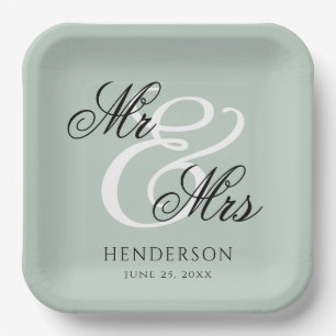 Elegant Minimal Mr. und Mrs. Wedding Pappteller