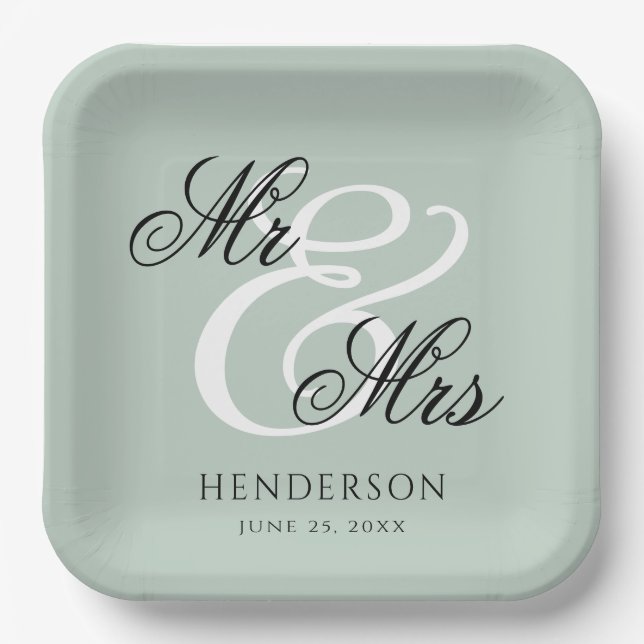 Elegant Minimal Mr. und Mrs. Wedding Pappteller (Vorderseite)