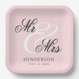 Elegant Minimal Mr. und Mrs. Wedding Pappteller