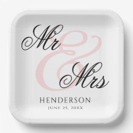 Elegant Minimal Mr. und Mrs. Wedding Pappteller