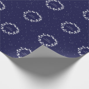 Elegant Minimal Navy Blue Weihnachten Holly Wreath Geschenkpapier