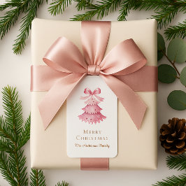 Elegant Minimal Pink Christmas Tree Typography Adressaufkleber