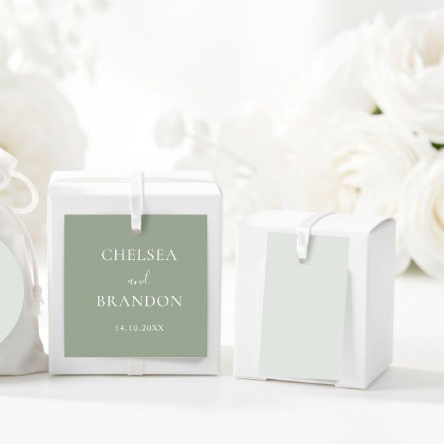 Elegant Minimal Rustic Sage Green Script Wedding Geschenkanhänger (Von Creator hochgeladen)
