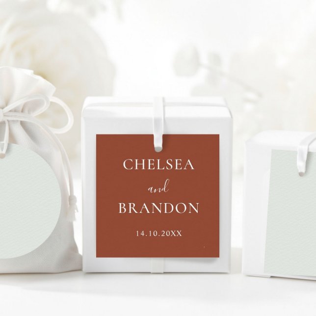 Elegant Minimal Rustic Terracotta Script Wedding Geschenkanhänger (Von Creator hochgeladen)