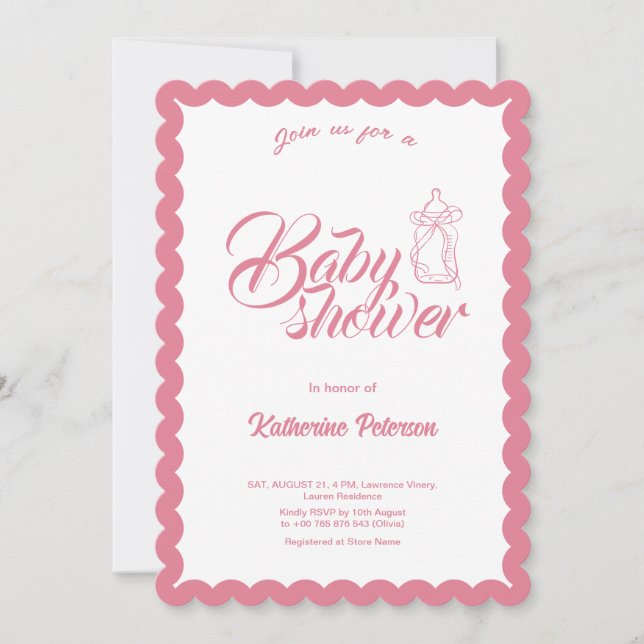 Elegant Minimal Scalloped Baby Shower Invitation Einladung (Vorderseite)