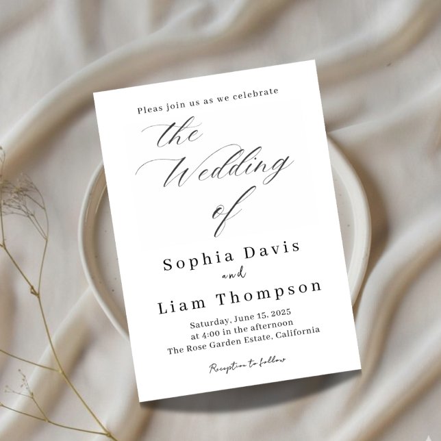 Elegant Minimal Script Black and White Wedding Inv Einladung (Von Creator hochgeladen)