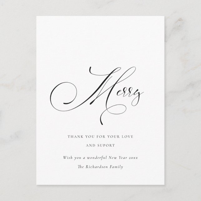 Elegant Minimal Script Frohe Weihnachtsgrüße Postkarte (Vorderseite)