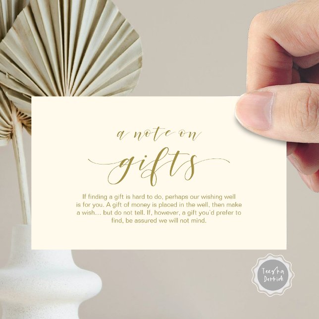 Elegant-Minimal-Skript, Ein Hinweis auf Geschenke Begleitkarte (A Note On Gifts, Wedding Invitation Enclosed Card, in classy gold themed)