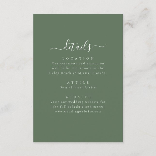 Elegant Minimal Wedding Details Enclosure Card Begleitkarte (Vorderseite)