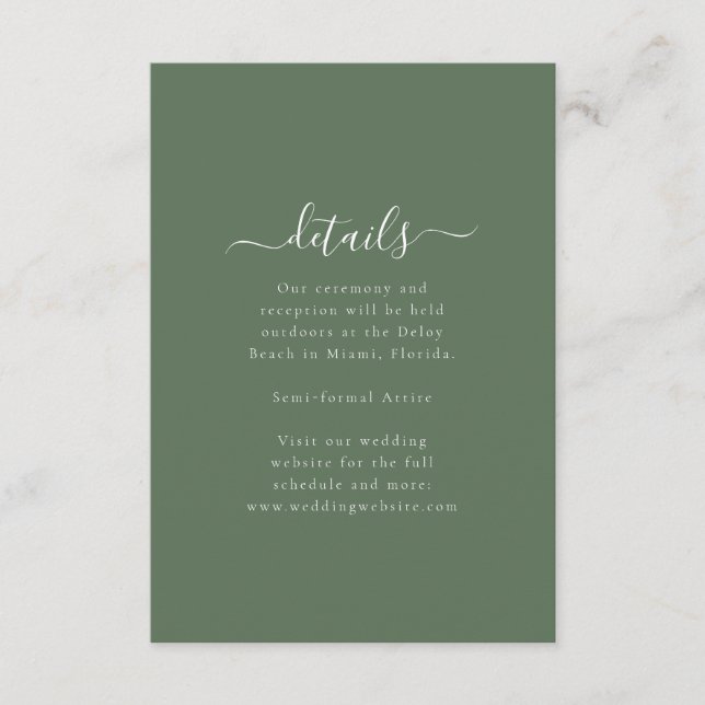 Elegant Minimal Wedding Details Enclosure Card Begleitkarte (Vorderseite)