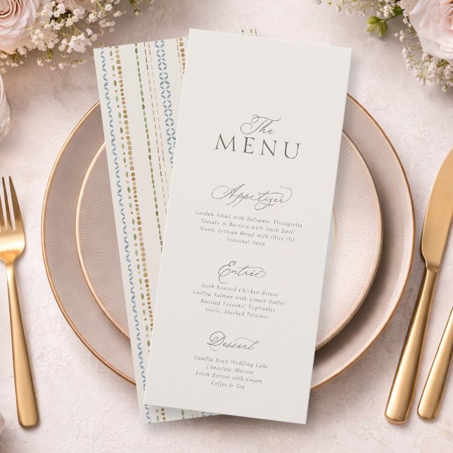 Elegant Minimal Wedding Menu Card with Pattern Einladung (Von Creator hochgeladen)