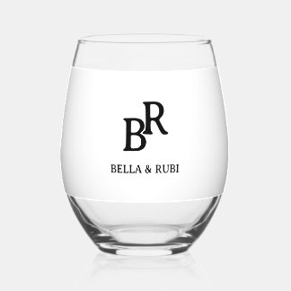 Elegant Minimal Wedding Monogram Stemless Wine Gla Weinglas Ohne Stiel