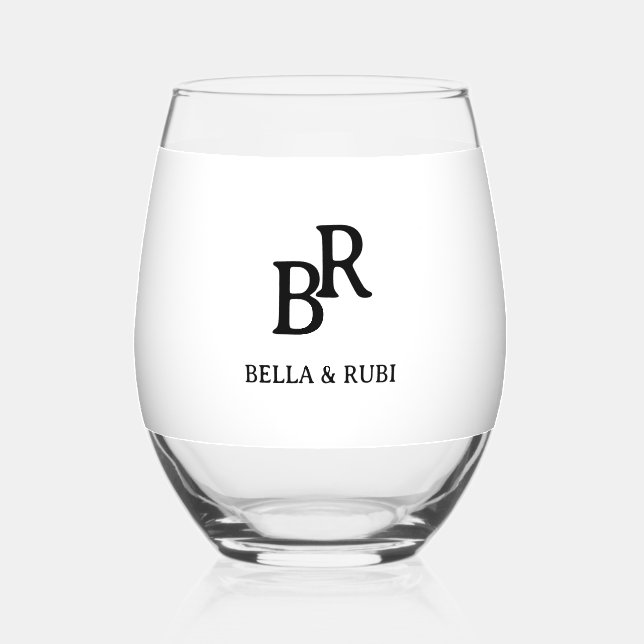 Elegant Minimal Wedding Monogram Stemless Wine Gla Weinglas Ohne Stiel (Vorderseite)
