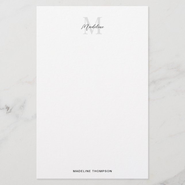 Elegant Minimal White Black Script Monogram Briefpapier (Vorderseite)