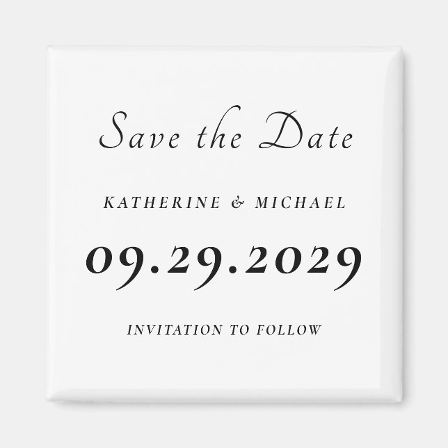 Elegant Minimal White Wedding Save The Date Magnet (Vorne)