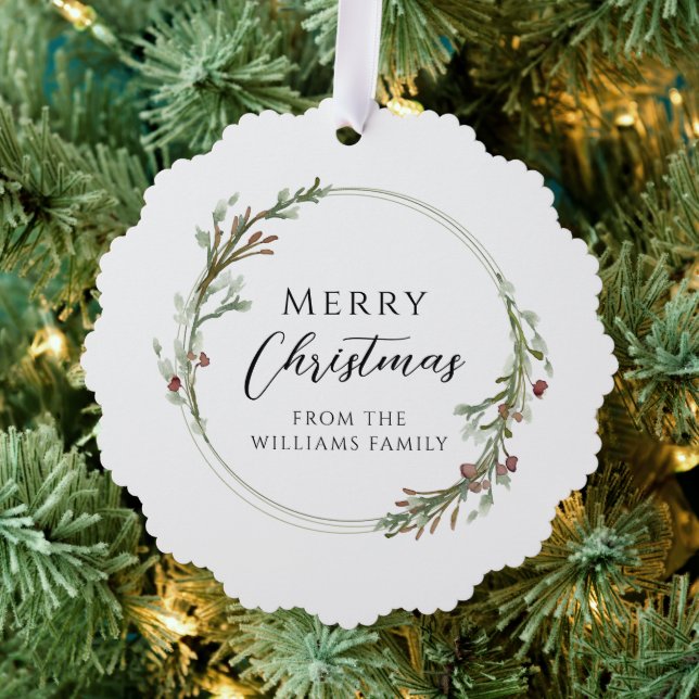 Elegant Minimal Wreath Frohe Weihnachten Ornament Karte (Insitu (Baum))