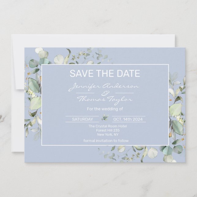 Elegant, Minimalismus, grüne Blätter Save the Date (Vorderseite)