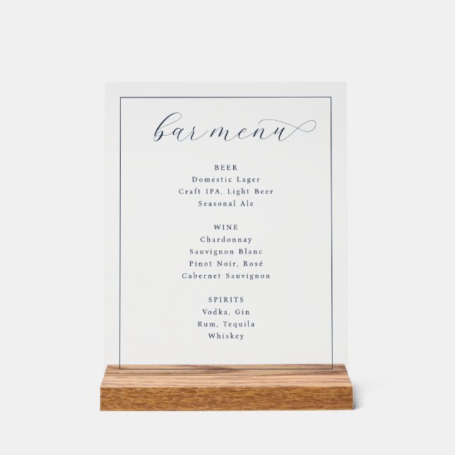 Elegant Minimalist Bar Menu Acrylschild (Vorderseite)