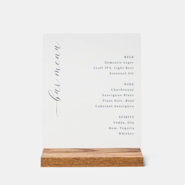 Elegant Minimalist Bar Menu Sign Acrylschild (Vorderseite)