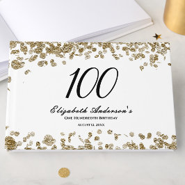 Elegant Minimalist Black and Gold 100th Birthday Gästebuch