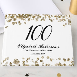 Elegant Minimalist Black and Gold 100th Birthday Gästebuch