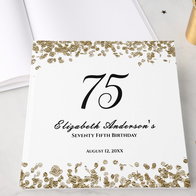 Elegant Minimalist Black and Gold 75th Birthday Gästebuch (Von Creator hochgeladen)