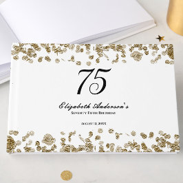Elegant Minimalist Black and Gold 75th Birthday Gästebuch