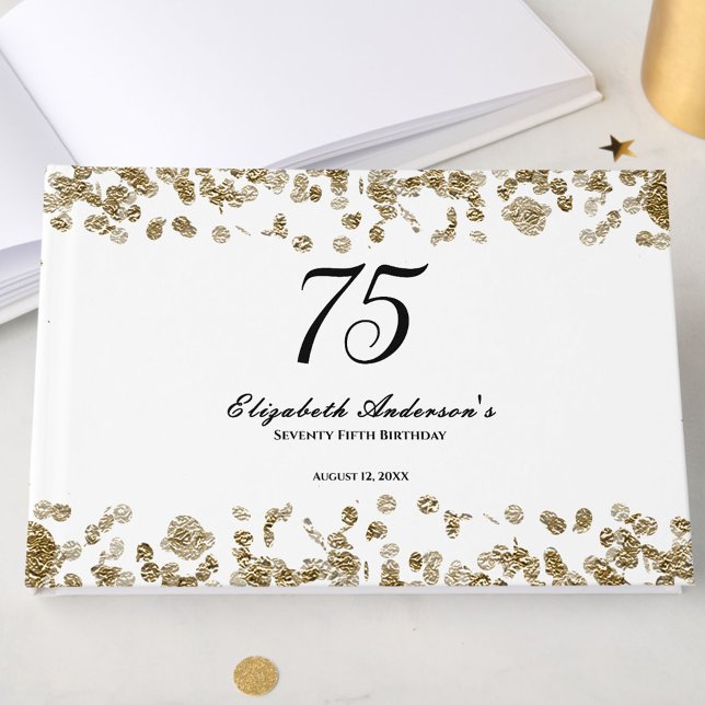 Elegant Minimalist Black and Gold 75th Birthday Gästebuch (Von Creator hochgeladen)
