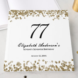 Elegant Minimalist Black and Gold 77th Birthday Gästebuch