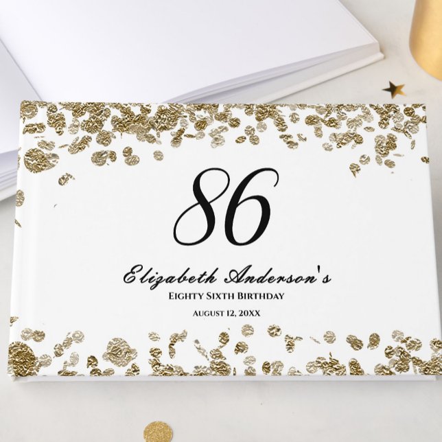 Elegant Minimalist Black and Gold 86th Birthday Gästebuch (Von Creator hochgeladen)