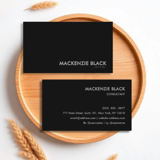 Elegant Minimalist Black Monochrome Business Card Visitenkarte