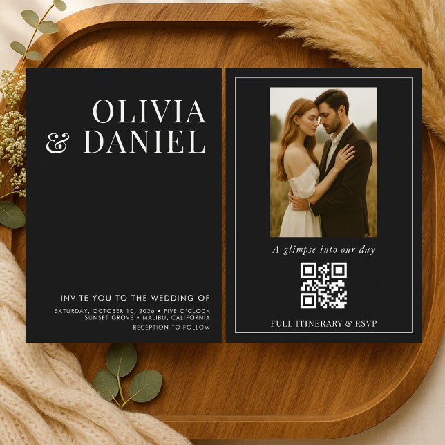 Elegant Minimalist Black Photo Wedding Einladung (Von Creator hochgeladen)